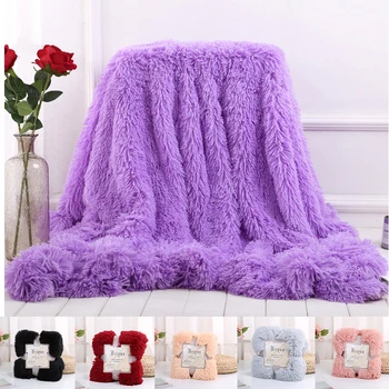 

Throw Blanket Soft Plush Fuzzy Bed Cover Blanket Colorful Fluffy Faux Fur Decorative Blanket for Couch Sofa