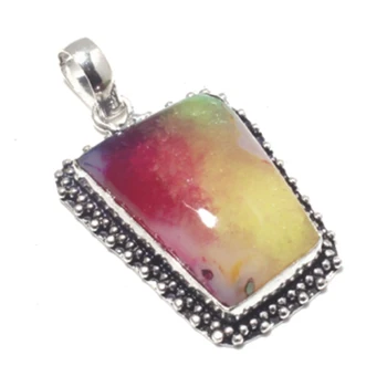 

Genuine Rainbow Solar Quartz Pendant Silver Overlay over Copper , Hand made Women Jewelry Gift