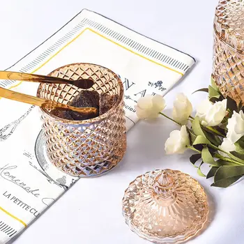 

European Color Crystal Glass Storage 600ML Canned Sugar Cans Diamond Candy Box Cotton Swab Box Cotton Pad Household Storage