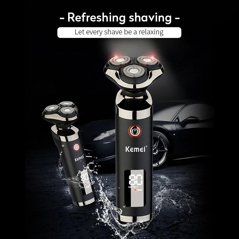 Kemei USB Rechargeable Shaver Beard Razor Washable Triple Blade 3D Floating Electric Shaving Razors LCD Men Face Beard Trimmer