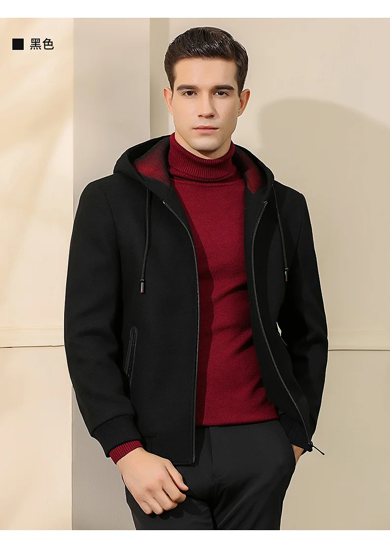 Мужская шерстяная куртка короткий параграф молодой и красивый шерстяной жакет с капюшоном зимнее шерстяное пальто