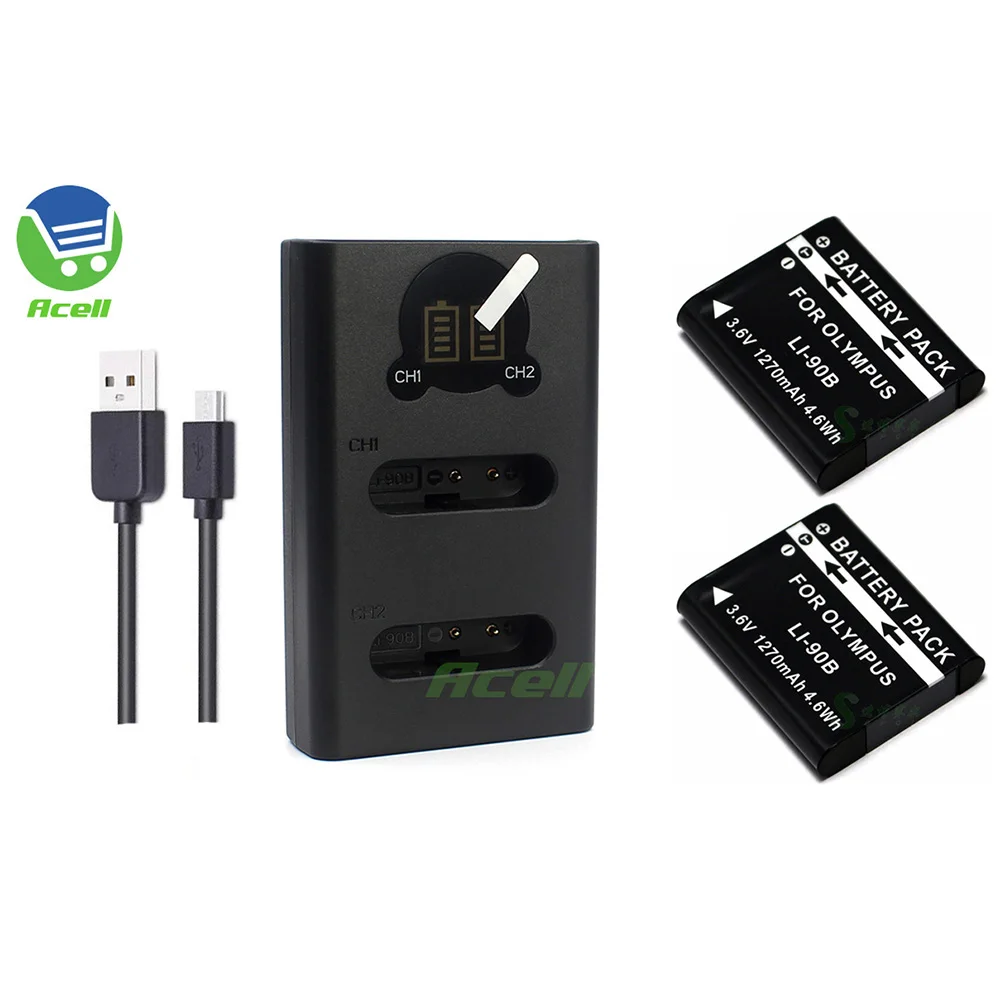 Аккумулятор LI-90B + зарядное устройство USB для камеры OLYMPUS TG-1 TG-2 TG-3 TG-4 SH-60 SH-50 SH-1 SH-2 SH-3