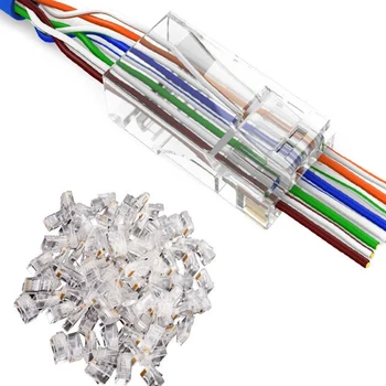 

RJ45 Network Modular Plug 8P8C CAT5e Cable Connector End Pass Through CAT 5E through hole cryular Rj45 Plug Terminals C26