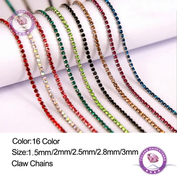 

Feilang 5M/Lot 16 Color Transparent Rhinestones Chain 1.5/2/2.5/2.8/3MM For DIY Craft Artesanato Sewing Clothes Accessories