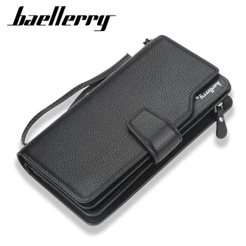 

Baellerry Mens Wallet Male Clutch Zipper Purse Hasp Wristlet Men Wallets Luxury Phone Wallet Card Holder Long Coin Pocket Purses