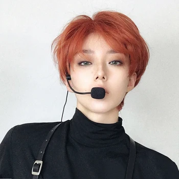 

MEIFAN Fashion Short Men's Wig with Bangs Synthetic Orange Anime Coaplay Costume Daily Orange Fluffy Natural Wigs for Boys