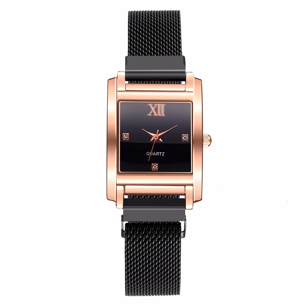 Хит, женские часы с магнитной пряжкой, квадратный чехол, Римский циферблат, роскошные женские кварцевые наручные часы, Relogio Feminino, для подарка - Цвет: black