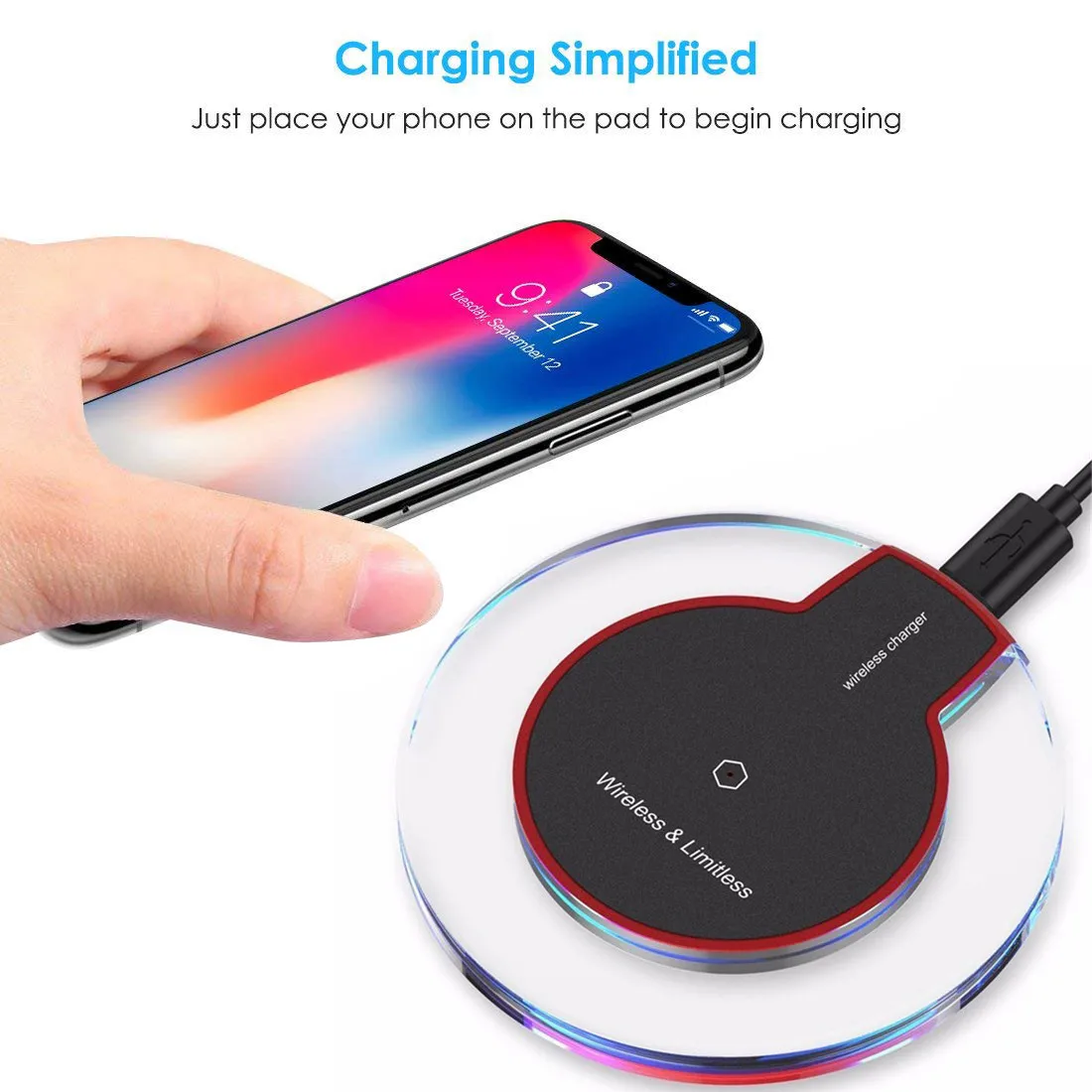 Прозрачное Беспроводное зарядное устройство Qi для iPhone X Xs MAX XR 8 plus Быстрая зарядка