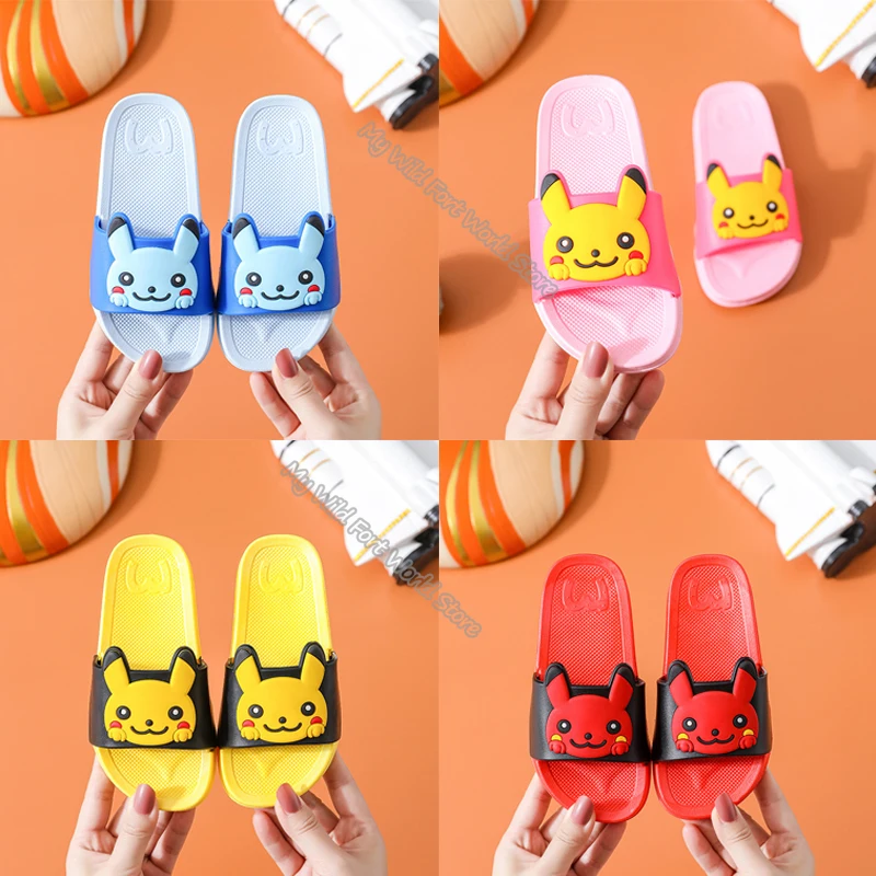 Тапочки Pikachu детские Нескользящие летние пляжные сандалии с рисунком покемона