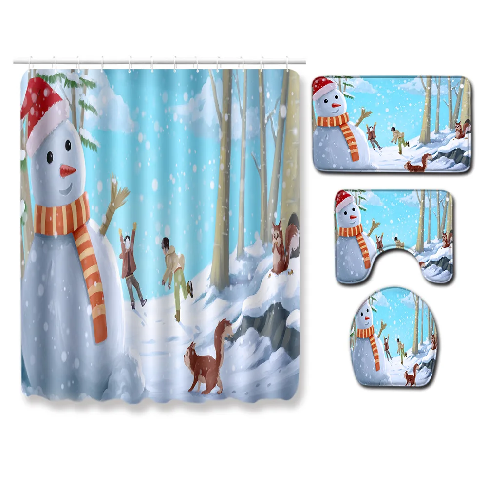 Zeegle Рождественская шторка для ванны Водонепроницаемая занавеска для душа нескользящий абсорбирующий коврик для ванной комнаты коврик для унитаза моющийся ванный Набор ковриков - Цвет: QA10