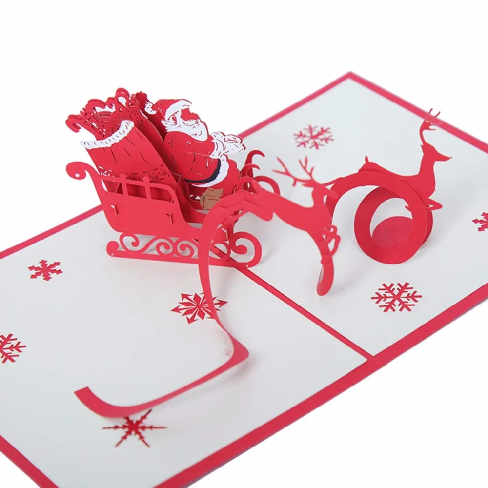  Vintage 3D Pop Up Christmas Cards Dancing Elk Santa's Merry Christmas Series Invitation Greeting Ca - 4000600182052