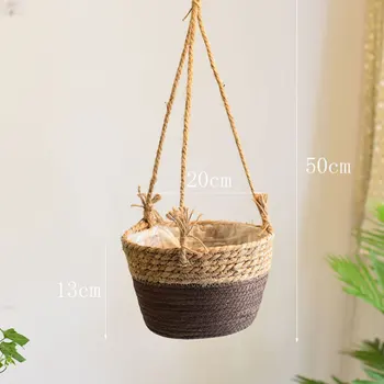 

New Storage Basket Rattan Straw Basket Wicker Seagrasss Folding Laundry Flower Pot Flower Vase Home Hanging Basket