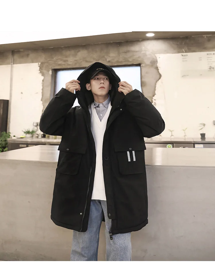 Literature And Art Popular Brand Men'S Wear New Style Mid-length down Jacket Teenager Workwear Thick Warm Coat Men's