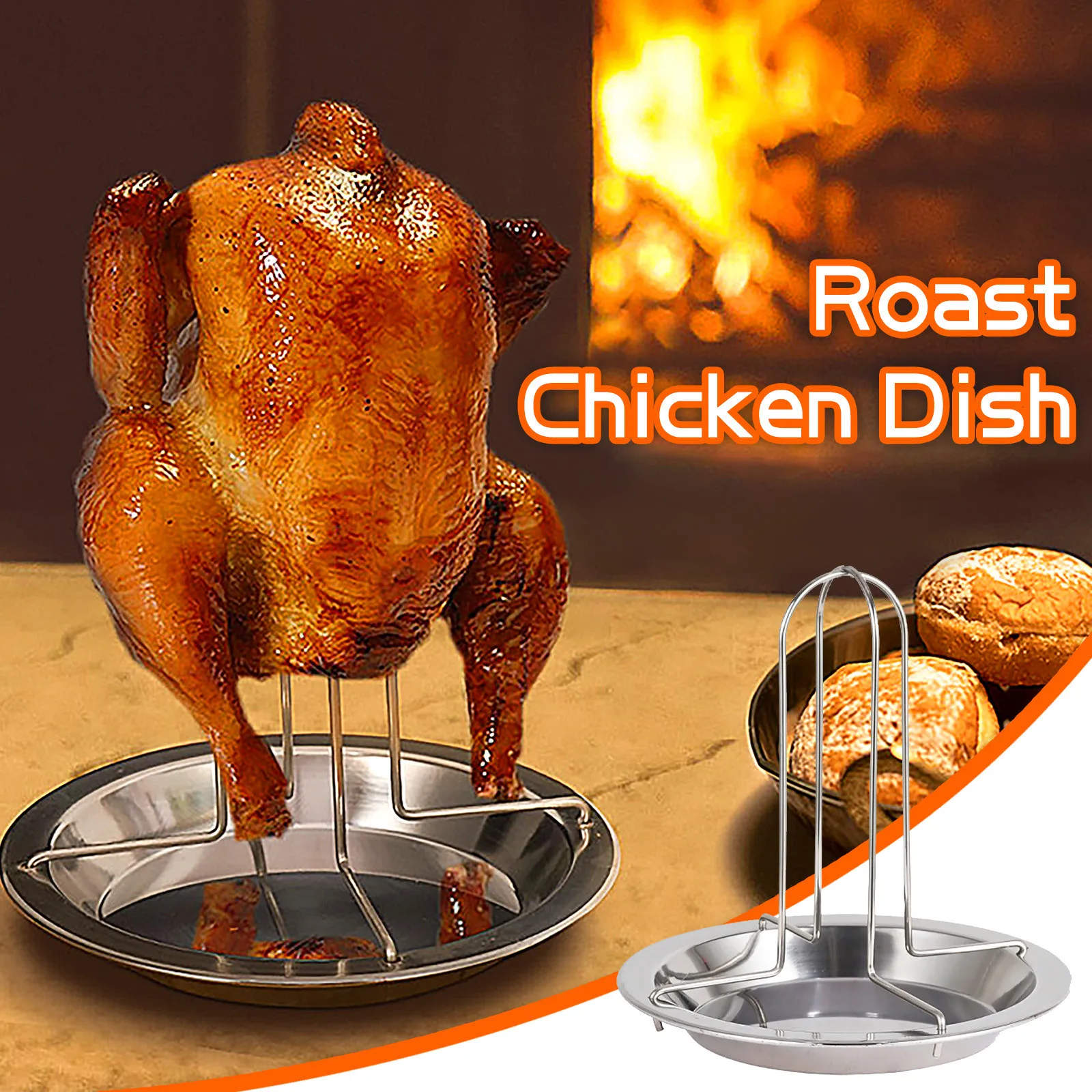 Beer Can Chicken Roaster Grill BBQ Barbecue Rack Non-stick Roasting Pan Cooker 