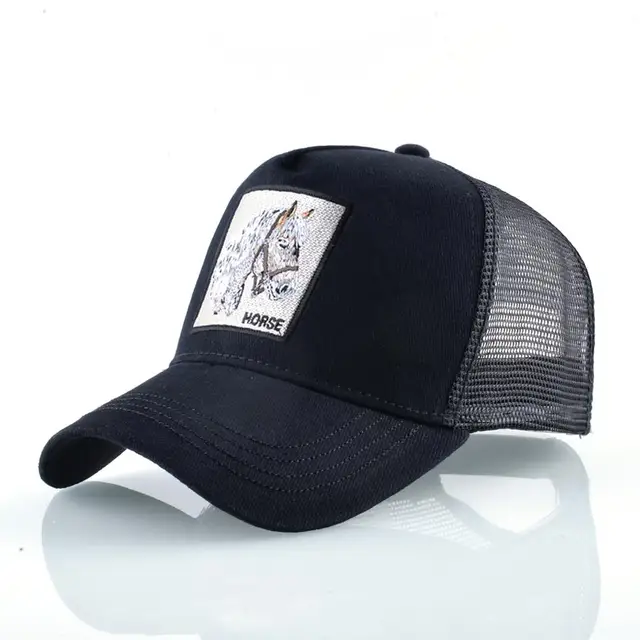 Fashion Animals Embroidery Baseball Caps Men Women Snapback Hip Hop Hat Summer Breathable Mesh Sun Gorras Unisex Streetwear Bone Black Horse