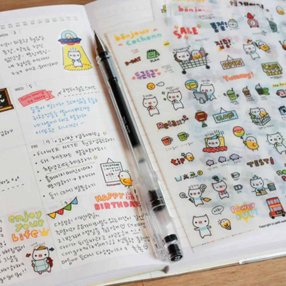 

6 PCs Cartoon kawaii Stickers Scrap booking Multi-Functional Tapes Paper DIY Office Stickers Decals Pattern Planner Bullet Diary