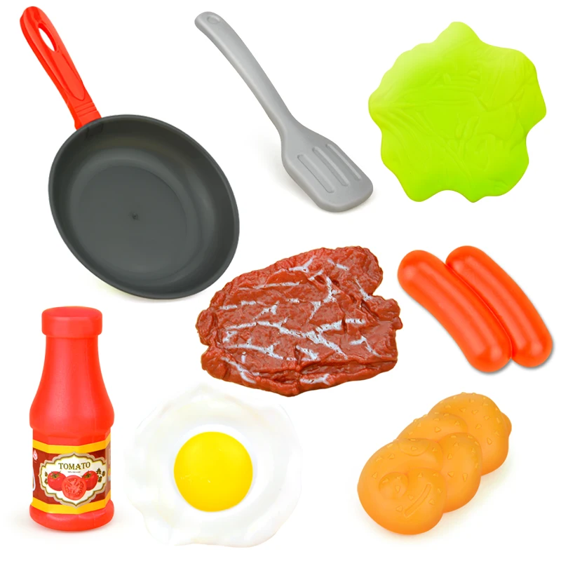 Children Kitchen Food Toys 8PCS Simulation Frying Pan Set with Food