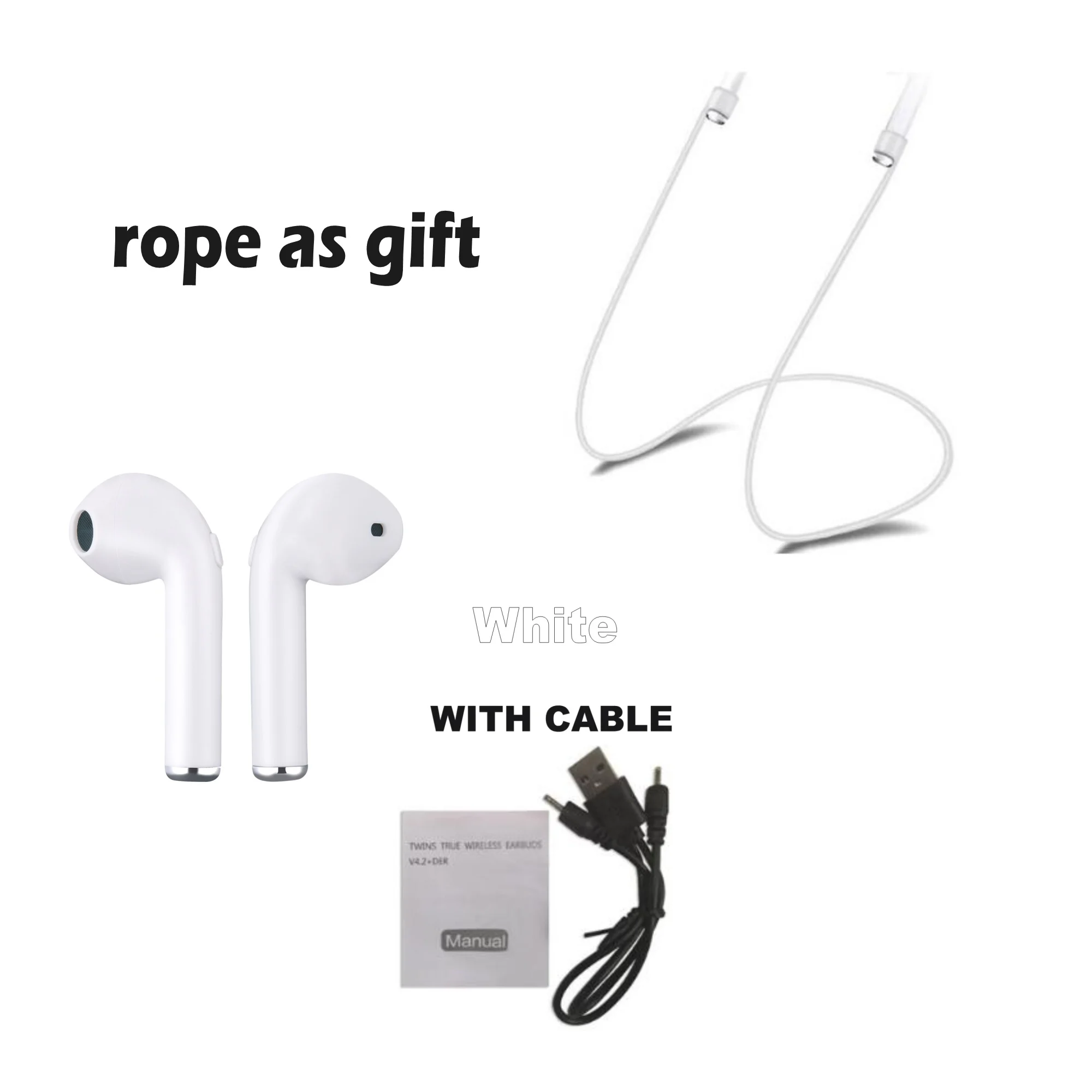 2White with Cable VSDTK I7 i7s tws беспроводные Bluetooth наушники с микрофоном с кабели для iPhone 6 7 8 X Xs XR xiaomi все смартфоны - Цвет: 2White with Cable
