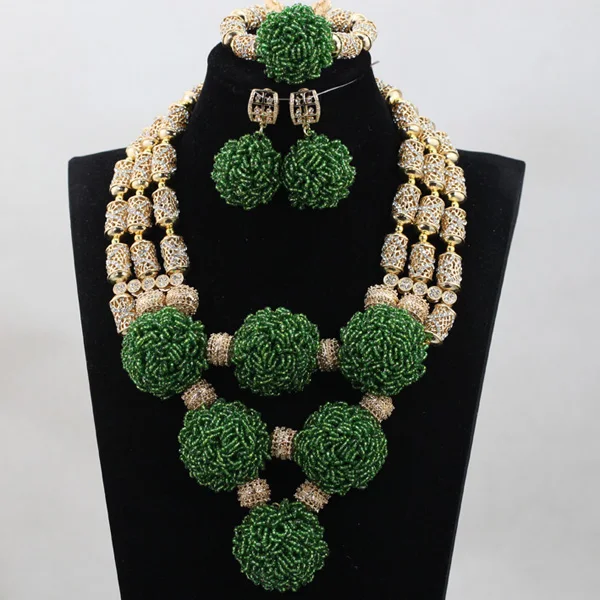 Эксклюзивное зеленое стеклярусное ожерелье, ювелирный набор для невесты, новое Золотое свадебное ожерелье, серьги, набор, рождественские украшения NCL99