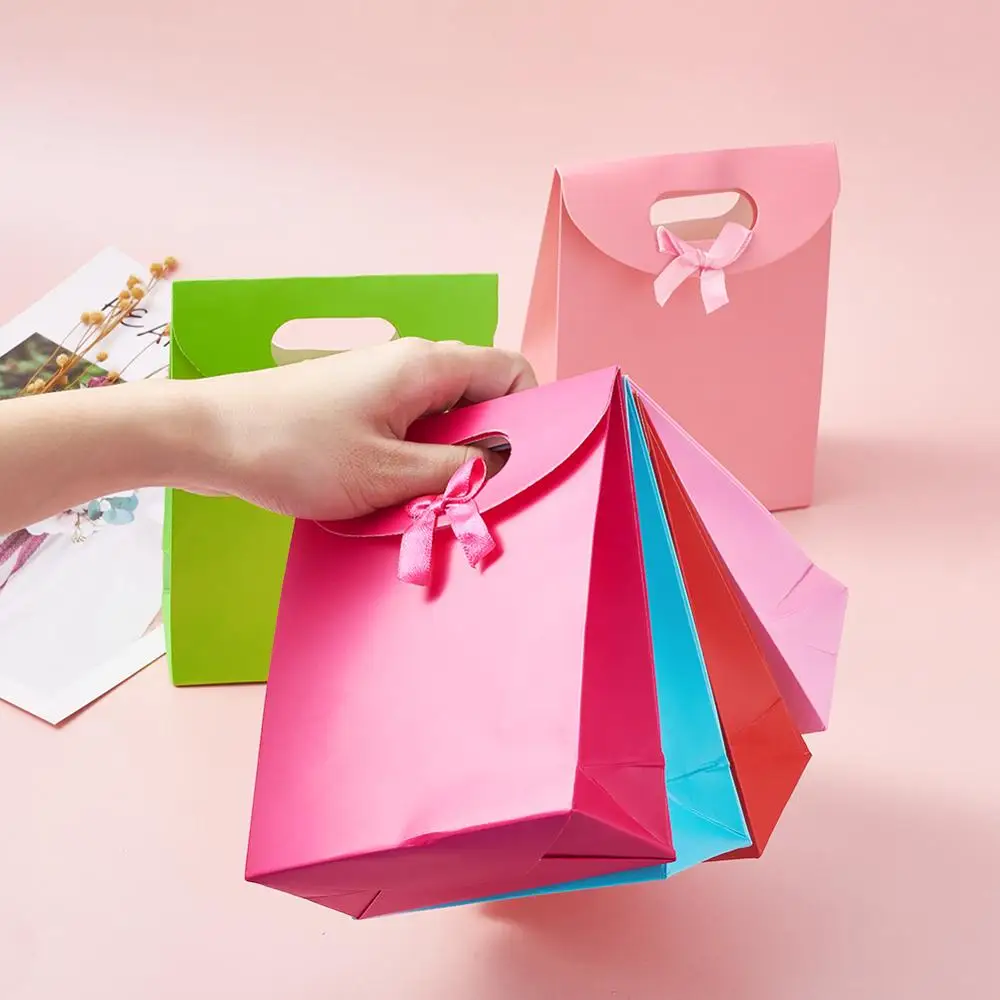 30/36pcs Kraft Paper Party Cookies Candy Box Present Gift Bag Wedding Party Accessories with Ribbon Bowknot