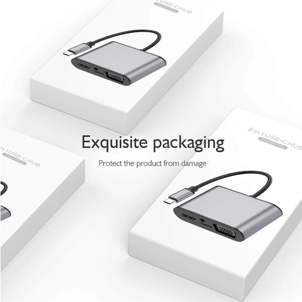 ОВБР 8 в 1 Тип c к HDMI концентратор Кабель Переходник USB C на VGA + 3 порта 5 мм Aux SD
