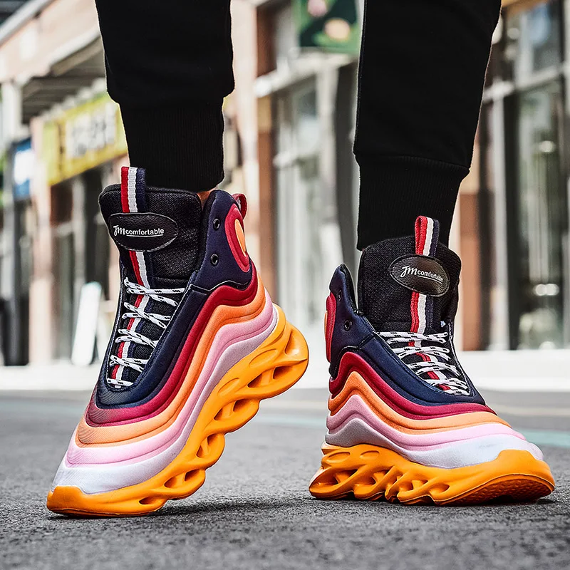 Весенние оранжевые носки Модные мужские легкие лоферы с высоким берцем