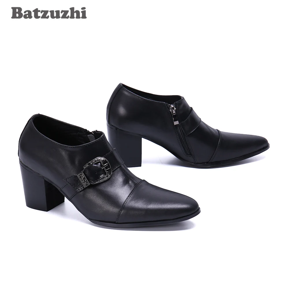 Batzuzhi 7cm High Heels Men Shoes Black Soft Leather Ankle Boots Men Pointed Toe Gentlemen Party and Wedding Botas Hombre! 38-46