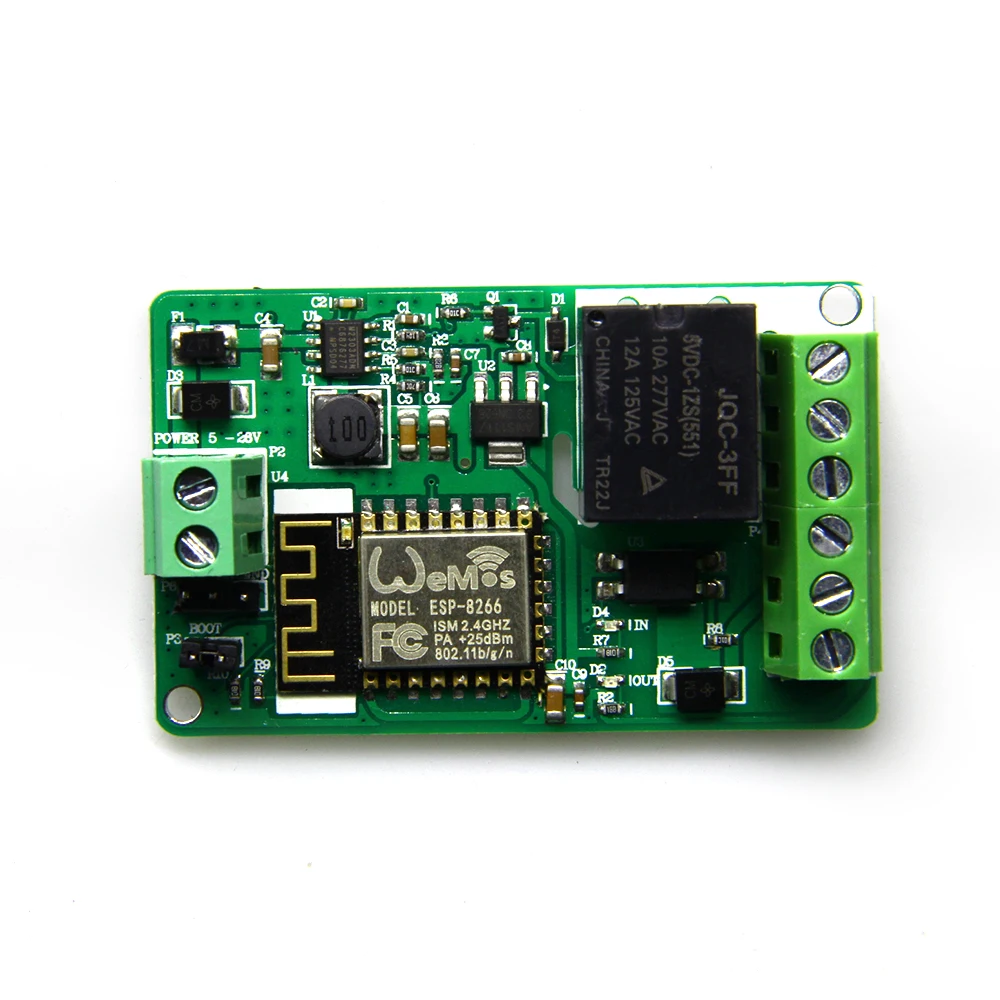 

1pcs 1 channel New Arrival 1Pcs Green ESP8266 10A 220V Network Relay WIFI Module Input DC 7V~30V 65x40x18mm Modules