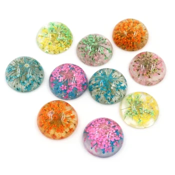 

New Fashion 10pcs Fit 20mm Blue White And Orange Yellow And Green Tellow Pink and Blue Natural Dried Flowers Cabochons Cameo