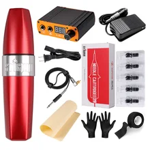 Профессиональная тату-машинка, набор, губная помада, тату-ручка, тату-пистолет, машинка, комплекты, питание, педаль, 20 шт., игольчатый картридж