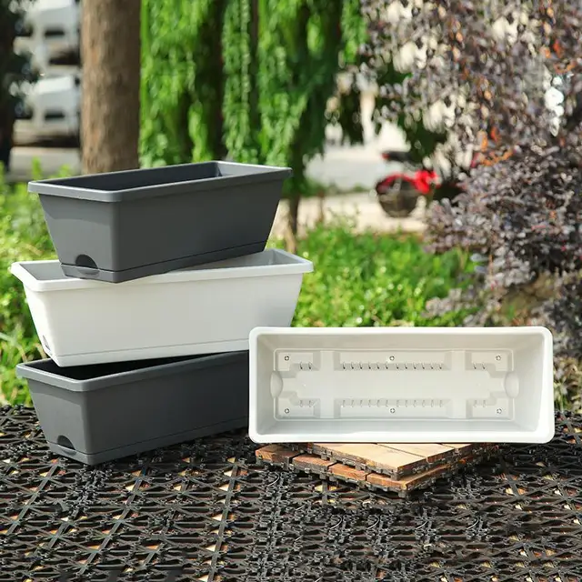 Lusta Műanyag Virágcserepek Család Erkélyt Ültetnek Zöldségek És Virágok Extra Nagy Téglalap Alakú Ültetési Horony - Image 2