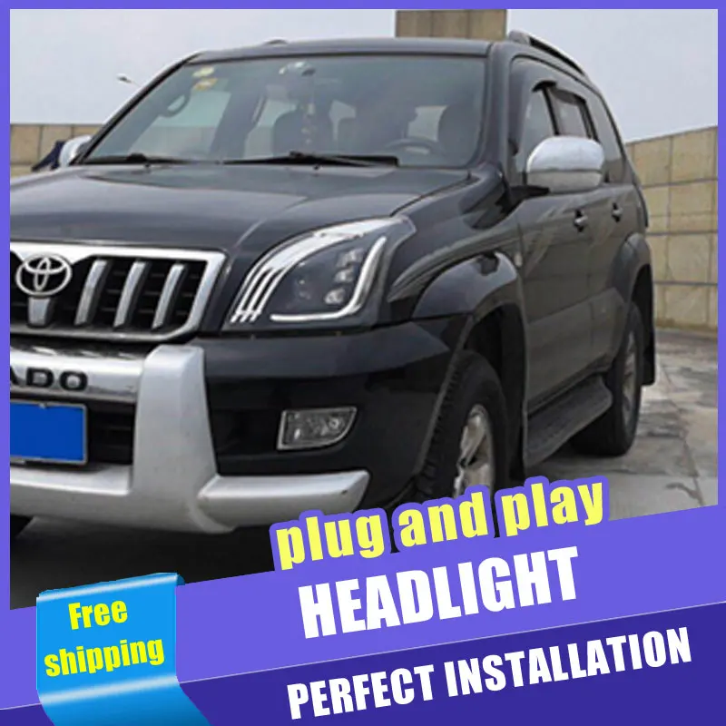 2PCS Car Style LED headlights for Toyota prado 2003-2009 for prado headlamp LED DRL Lens Double Beam H7 HID Xenon bi xenon lens