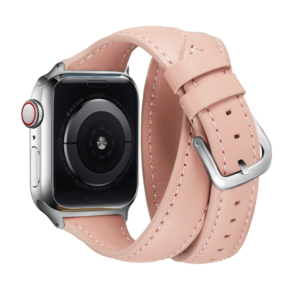 Длинный кожаный ремешок Double Tour для Apple Watch Series 5 4 3 2 1 38 мм 42 мм 40 мм 44 мм браслет на запястье для iwatch сменный ремешок