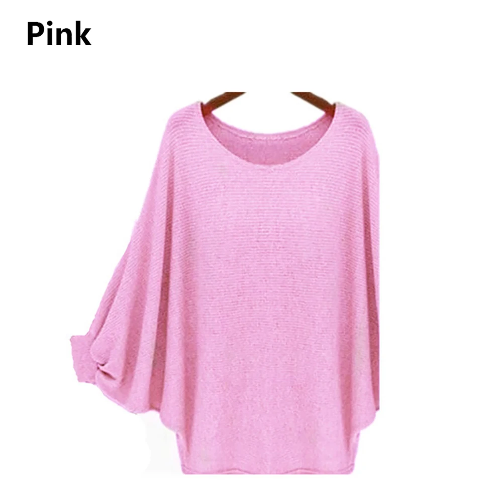 Pink Новые модные трендовые осенние и весенние модели, популярные женские топы, 1 шт., свободные однотонные Женские повседневные вязанные свитера с рукавами летучая мышь - Цвет: Pink