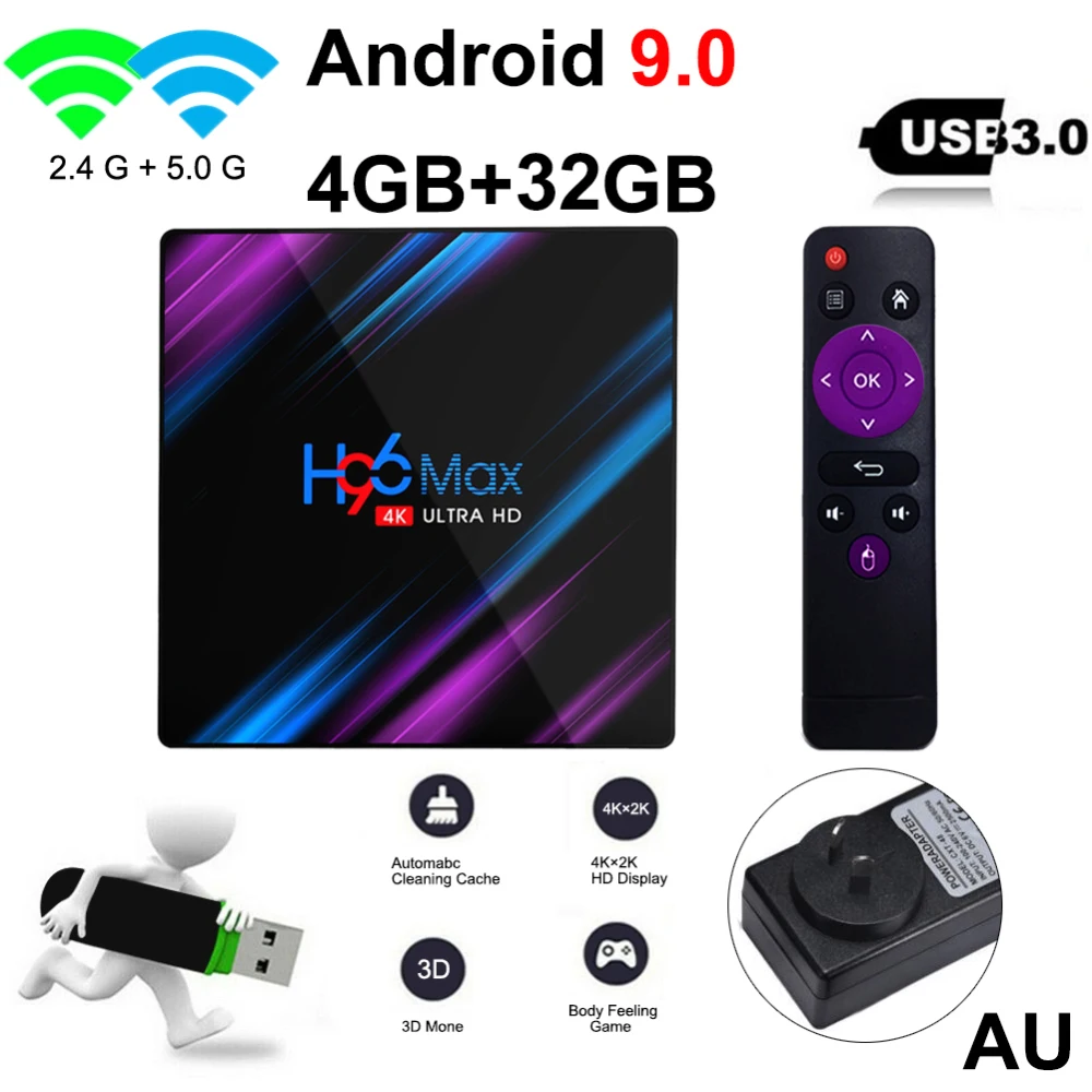 H96 MAX 4GB 64GB Android 9,0 tv Box 4K HD Смарт-сетевой медиаплеер - Цвет: As Shown