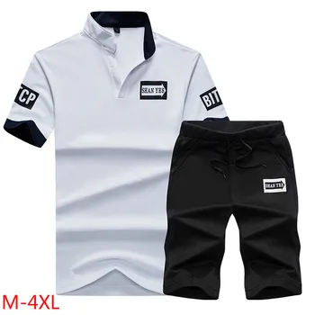 

4XL Plus Size Men Sets Summer T-shirt Drawstring Shorts Casual Suit Youth Activity Mens Two Piece Set Males Outfits Tracksuit