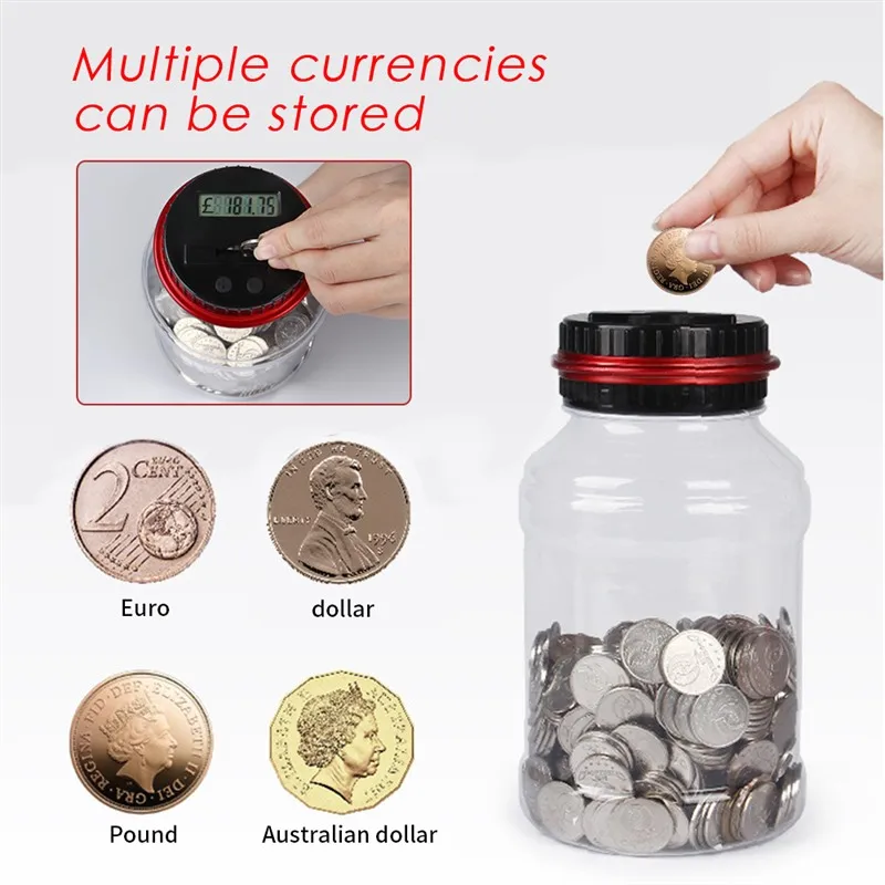 Piggy Bank Coin Counter Electronic Digital LCD Money Automatic Counting Jar Box Saving Piggy Bank Coins Storage Box Dropship