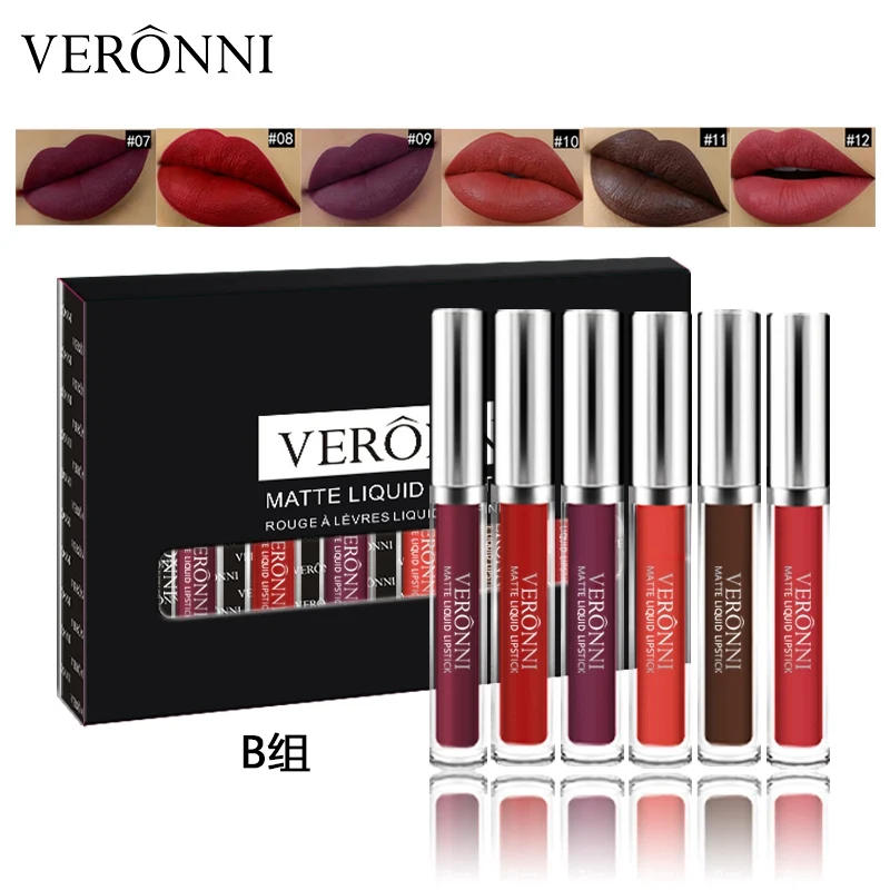 

VERONNI 6Pcs/Set Matte Liquid Lipstick Lip Gloss Kits Makeup Lipgloss Long Lasting Cosmetics Maquiagem