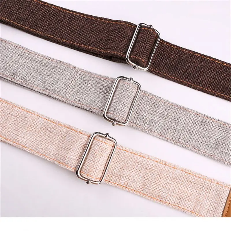 72-123cm Cotton and Linen Adjustable Ukulele Strap Small Guitar Belt Anti Pull Retro Portable Durable Soft Shoulder with PU Leat