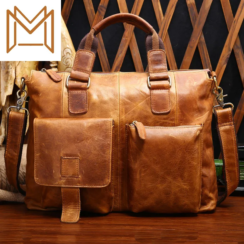 

Crazy Horsehide Genuine Leather Male Package Business Affairs Man Bag Portable Briefcase More Function Single Shoulder Package