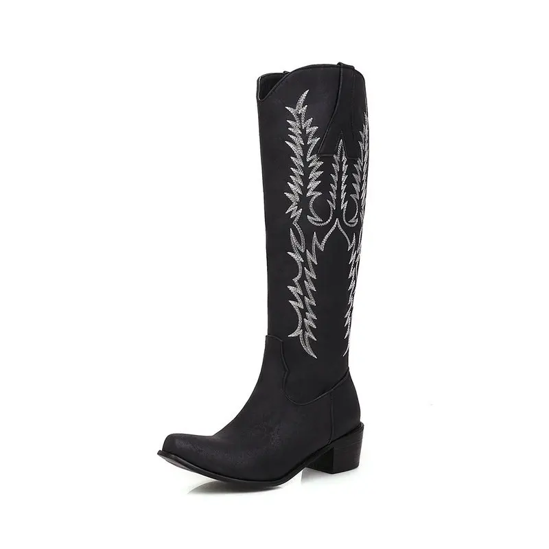 big size 33-43 new arrive popular classic knee high boots med heels round toe fashion comfortable embroidery women boots y670