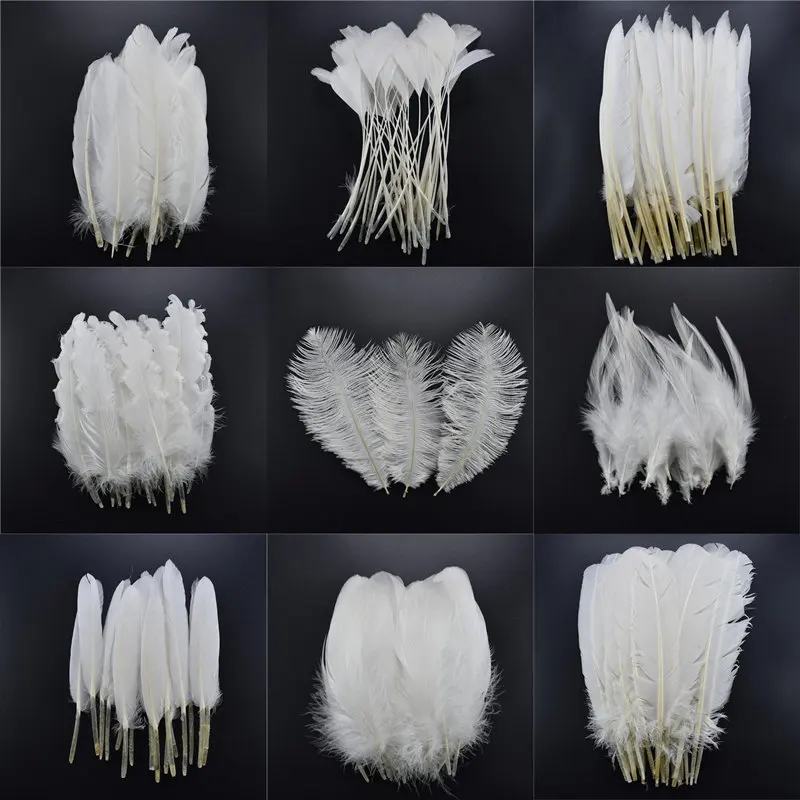 20Pcs White Feathers Natural Rooster Goose Ostrich Feather for Crafts  Handicraft Accessories DIY Wedding Party Decoration Plumes