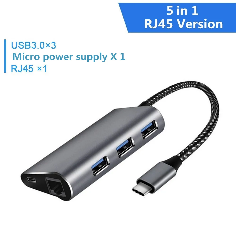 Usb type C 3,0 концентратор к HDMI 4 K/8 k RJ45 LAN VGA PD 100W питания Thunderbolt 3 совместимый tipo c для устройств сплиттер Hab - Цвет: 5in1 RJ45