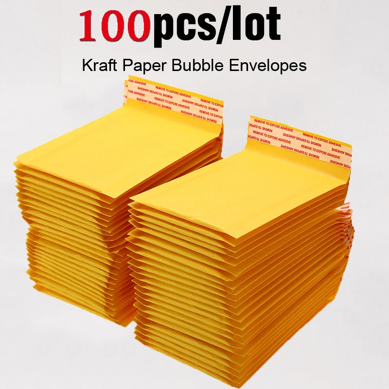 100 unids/lote papel Kraft bolsas de sobres de burbujas diferentes especificaciones sobres acolchados de envío sobre con burbuja bolsa de correo