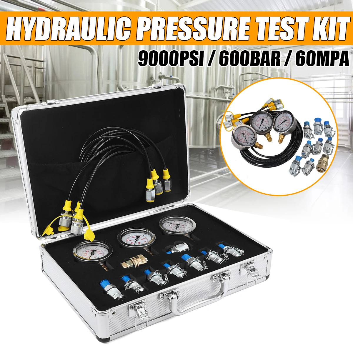 1 Set Excavator Hydraulic Pressure Gauge Test Kit Professional