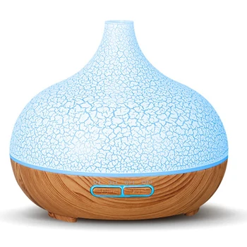 

400Ml Air Humidifier with Creative Crackle Light Wood Oil Diffuser Ultrasonic Diffusers 7 Changeable Led Colors for Home