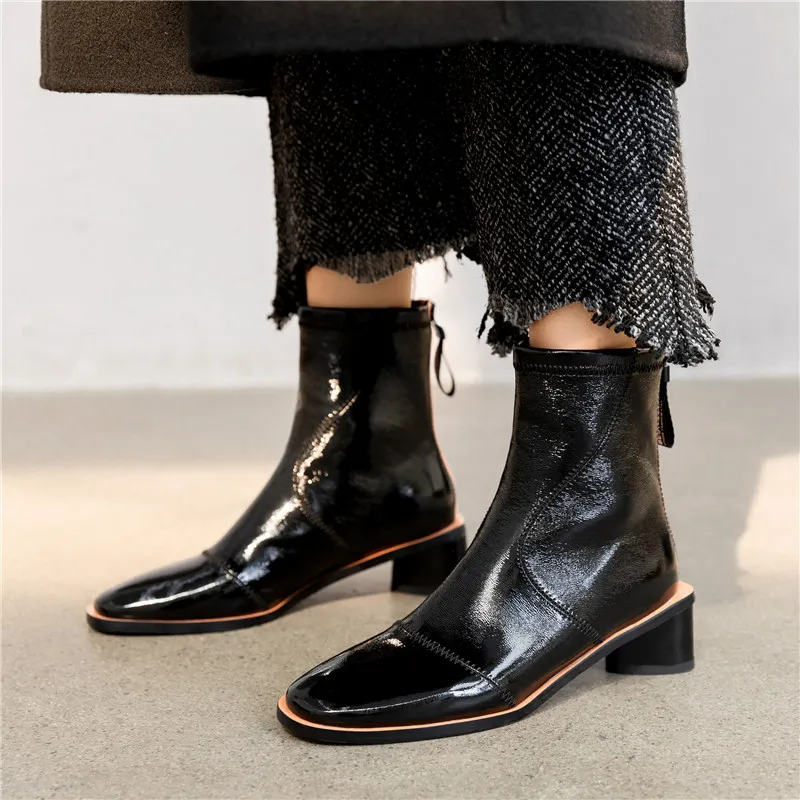 FEDONAS/вечерние туфли из лакированной кожи на высоком каблуке для танцев; новейшие женские ботильоны; зимние классические женские короткие ботинки черного цвета