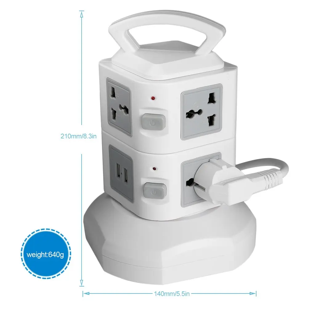 ПК+ АБС защита от перегрузки от грома 7 розеток 2 usb порта 2 слоя розетки ЕС защита от перенапряжения плата питания 2500 Вт