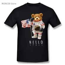 

Hello Space Astronaut Teddy Bear T Shirt Casual Man/women Tee T-Shirt Short Sleeve Cotton Tshirt