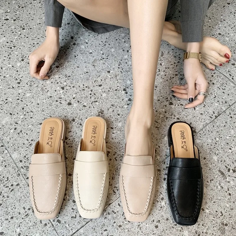 

Summer Women Slippers Casual Baotou Large Size Comfortable Summer Half-Head Low Heel Slippers Female Woman Fashion Flops J15-97